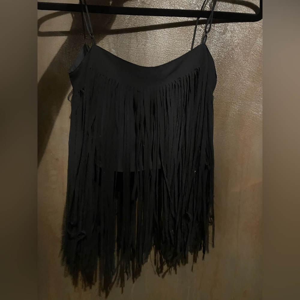 FARM Rio Black Fringe Crop Top